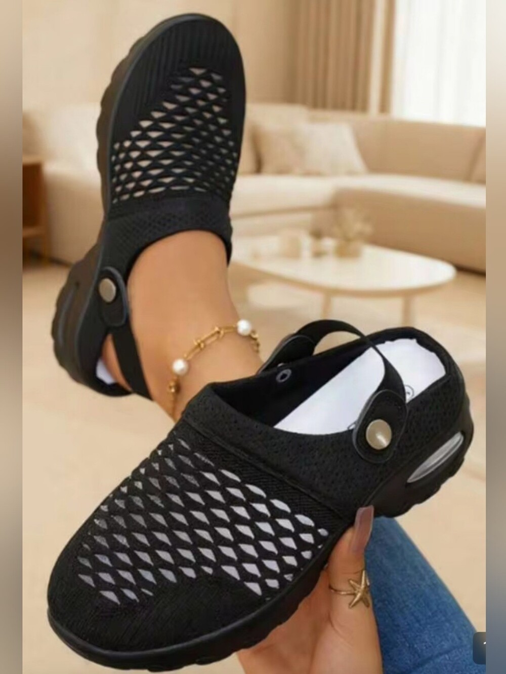 Women's Platform Mesh Mules Sneaker Air Cushion Lightweight Walking Shoes